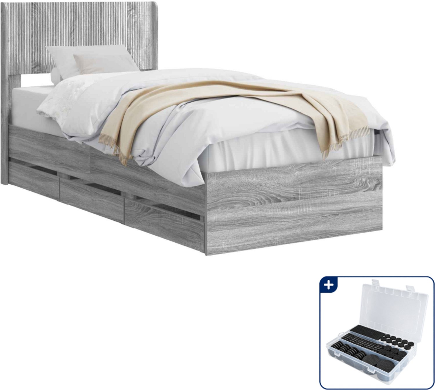 vidaXL bedframe met opbergruimte en lades - 105 x 203 cm - grijs sonoma - Inclusief antikrasvilt 177-delig
