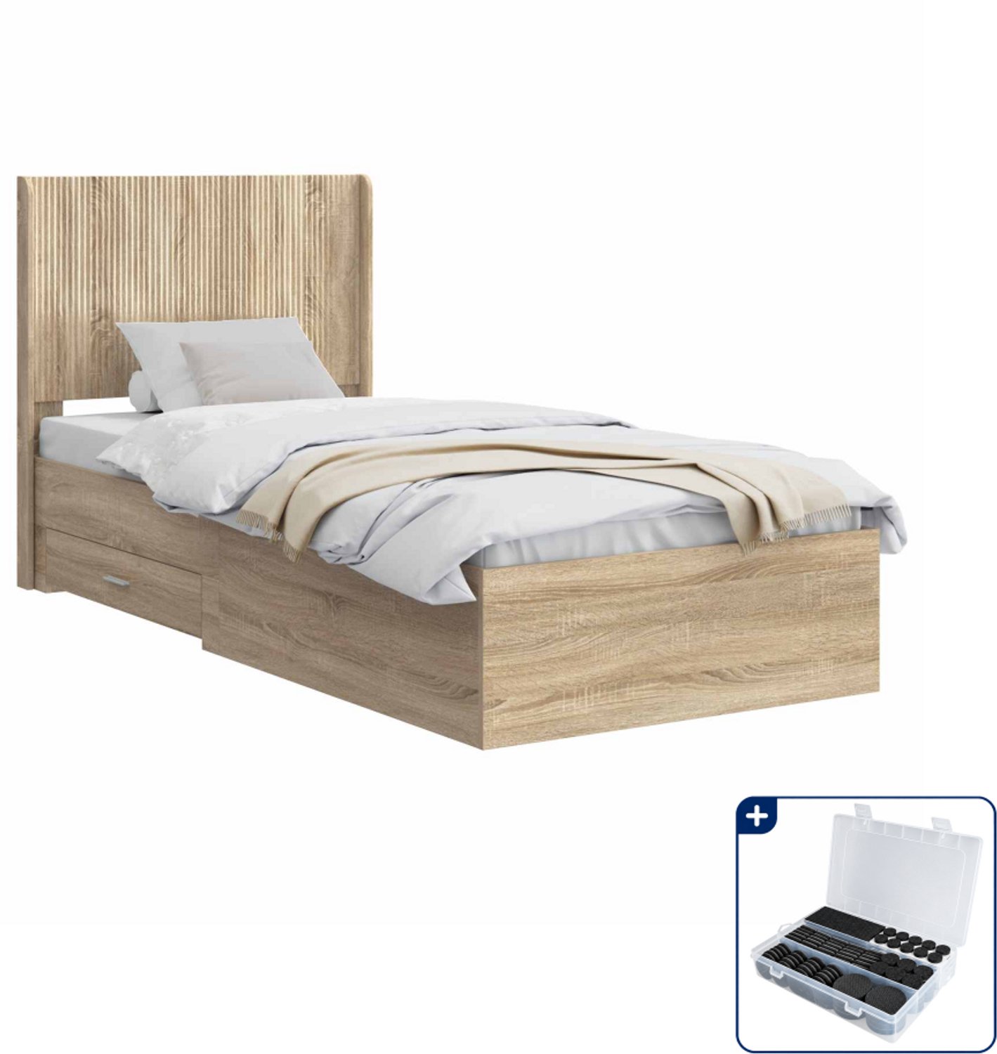 vidaXL Bedframe - 90 x 200 cm - bewerkt hout - sonoma eiken - Inclusief antikrasvilt 177-delig Bruin
