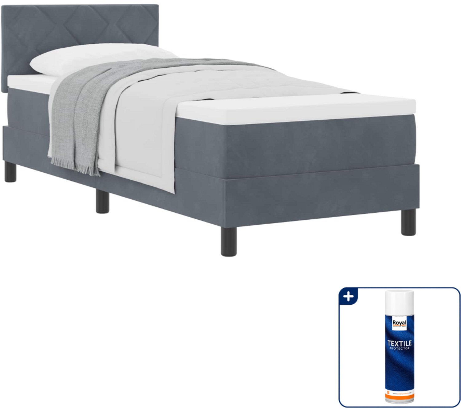 vidaXL boxspringbed - 80 x 200 cm - fluweel - donkergrijs - Inclusief textielbeschermer 500 ml
