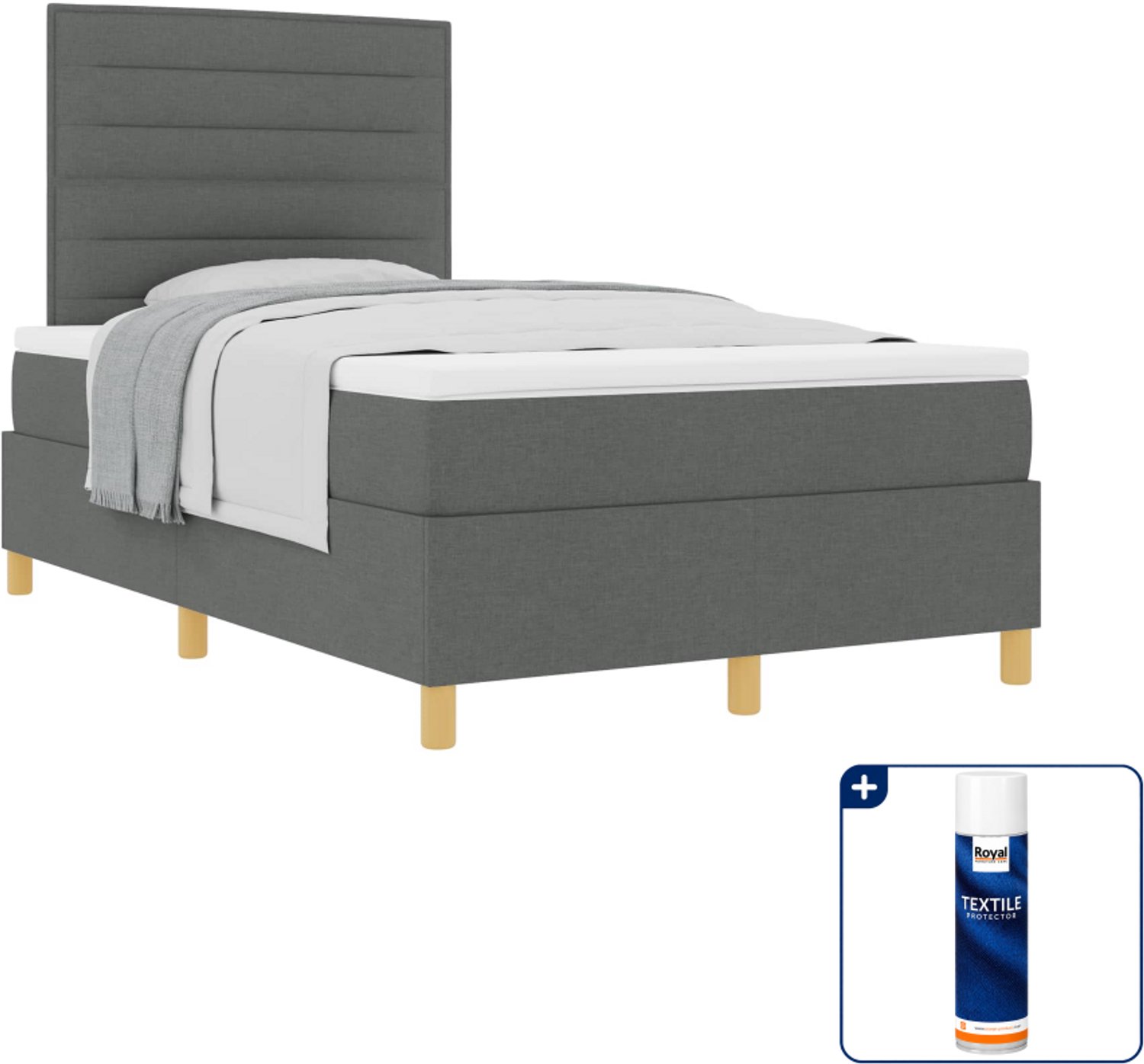 vidaXL boxspringbed - 120 x 190 cm - donkergrijs - Inclusief textielbeschermer 500 ml Middelgrijs