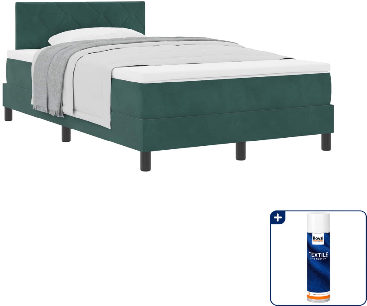 vidaXL boxspringbed - 120 x 200 cm - fluweel - donkergroen - Inclusief textielbeschermer 500 ml