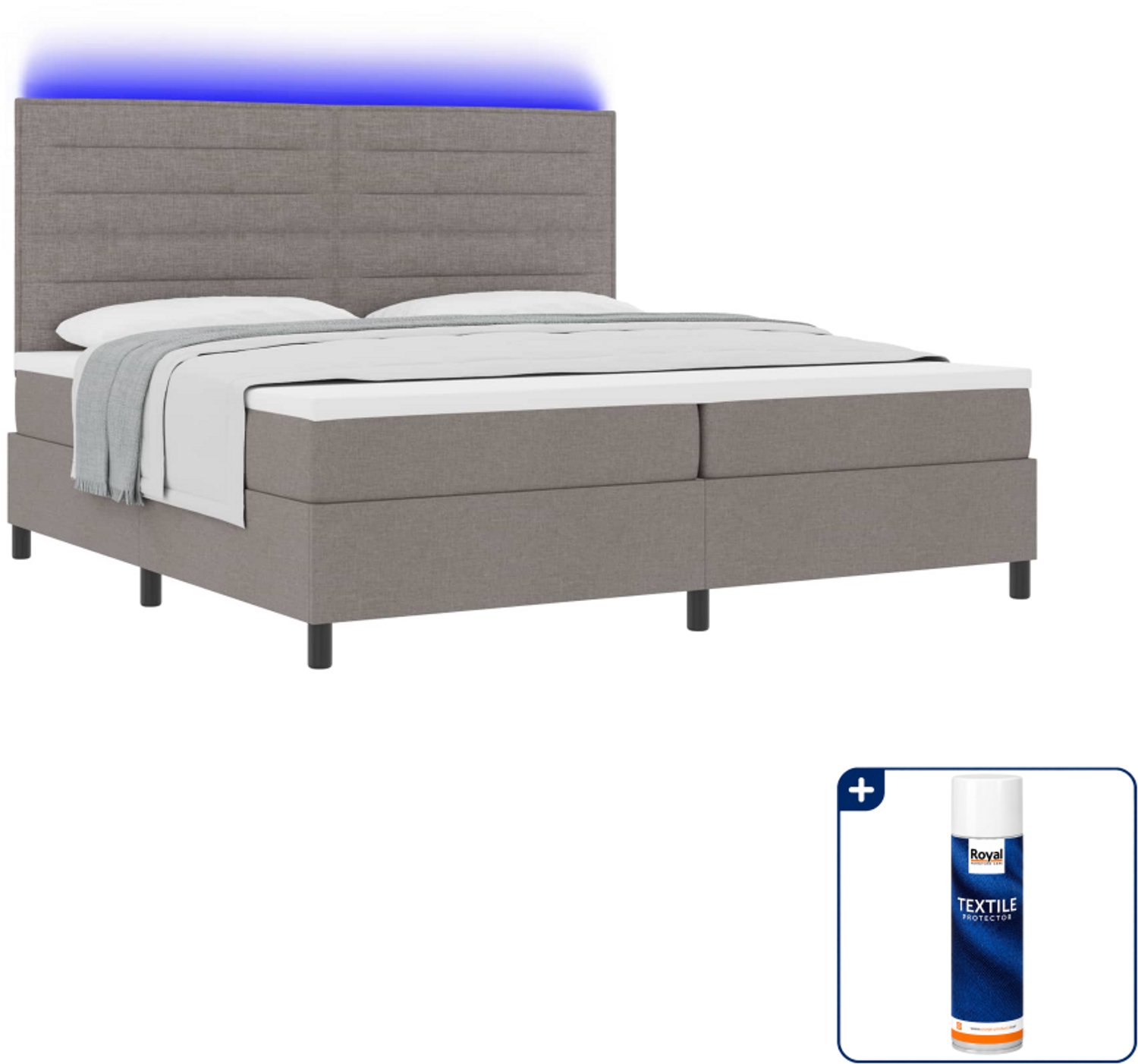 vidaXL boxspring - 200 x 200 cm - taupe - Inclusief textielbeschermer 500 ml