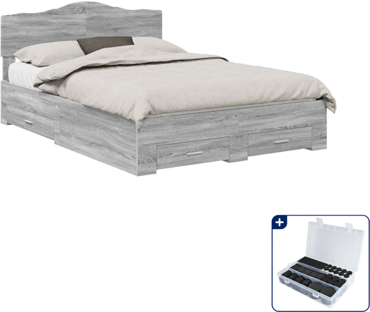 vidaXL bedframe - 140 x 190 cm - bewerkt hout - grijs sonoma - Inclusief antikrasvilt 177-delig