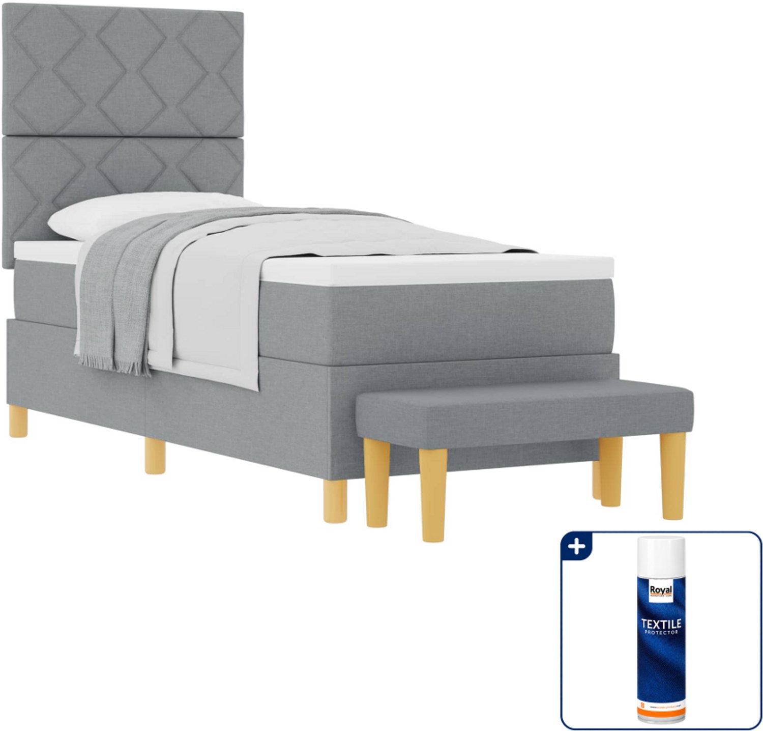 vidaXL boxspring met bank - 80 x 200 cm - lichtgrijs - Inclusief textielbeschermer 500 ml