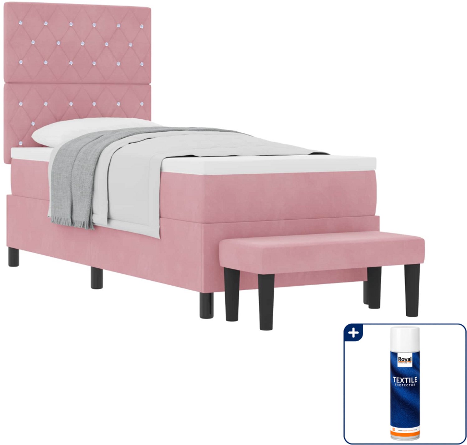vidaXL boxspring - 80 x 200 cm - fluweel - roze - Inclusief textielbeschermer 500 ml