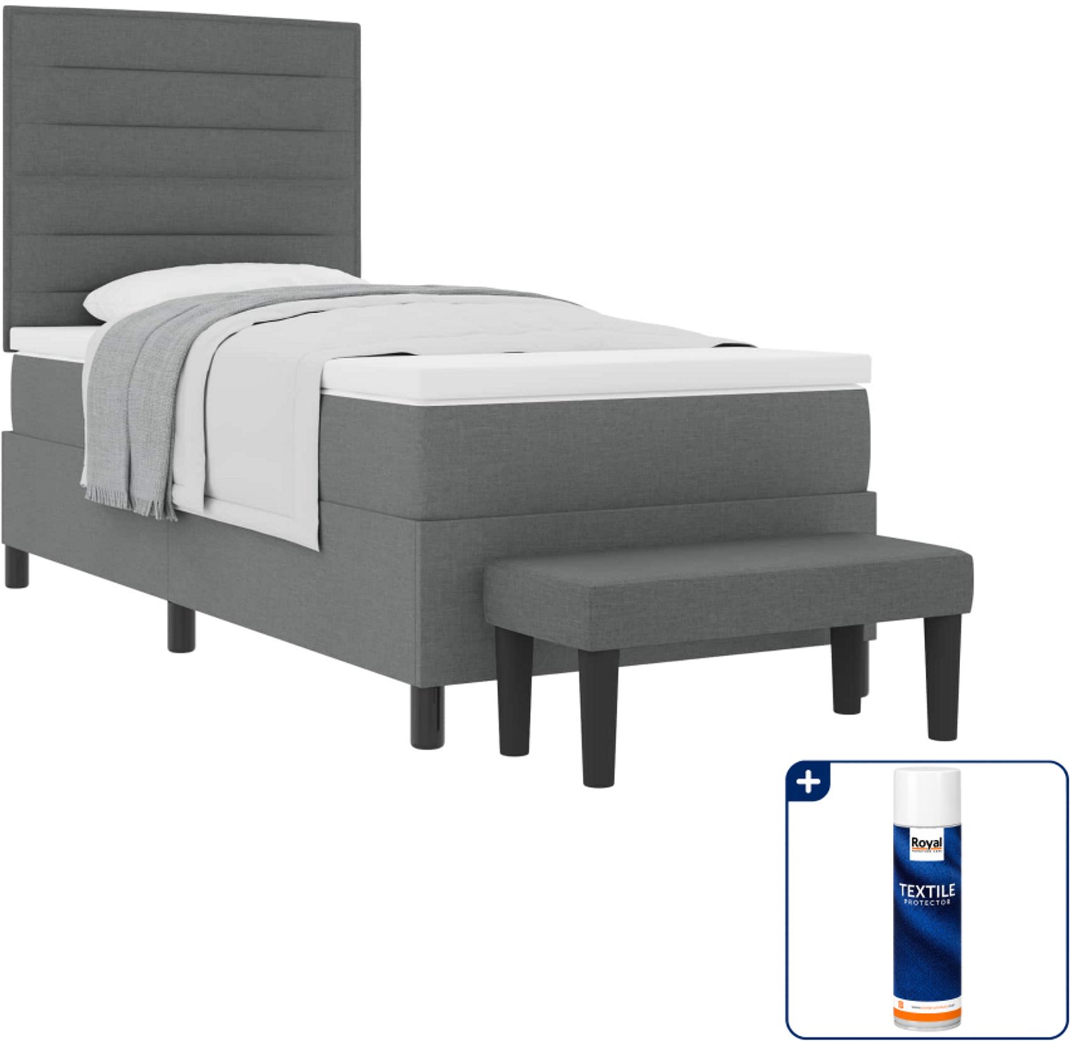 vidaXL boxspringbed - 80 x 200 cm - donkergrijs - Inclusief textielbeschermer 500 ml