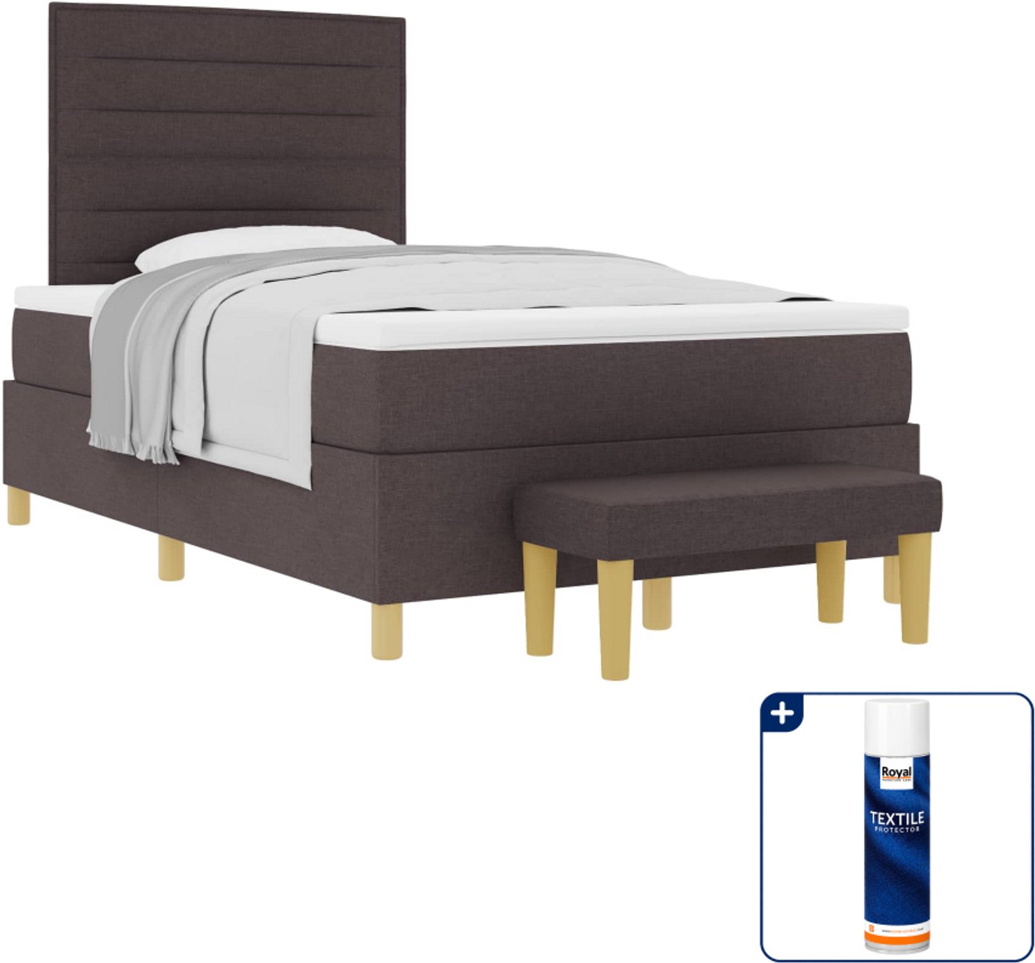 vidaXL Boxspring bed - 190 x 120 cm - donkerbruin - Inclusief textielbeschermer 500 ml Taupe