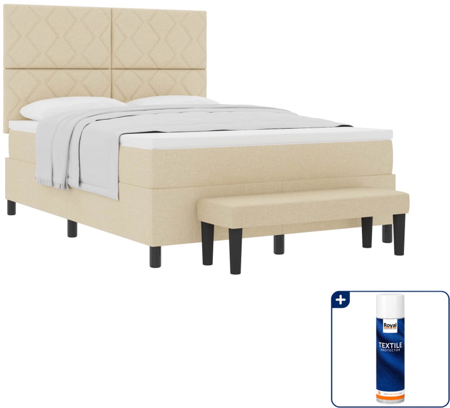 vidaXL boxspringbed - 140 x 190 cm - stof - crème - Inclusief textielbeschermer 500 ml Taupe