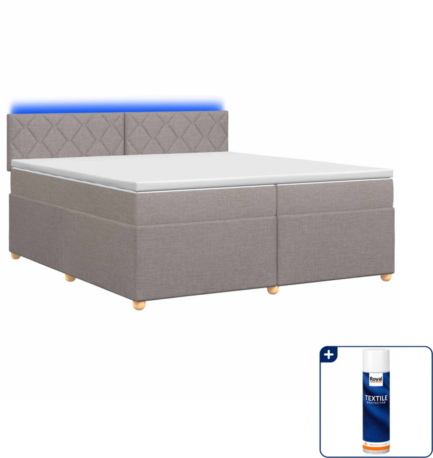 vidaXL boxspringbed met matras - 200 x 200 cm - taupe - Inclusief textielbeschermer 500 ml