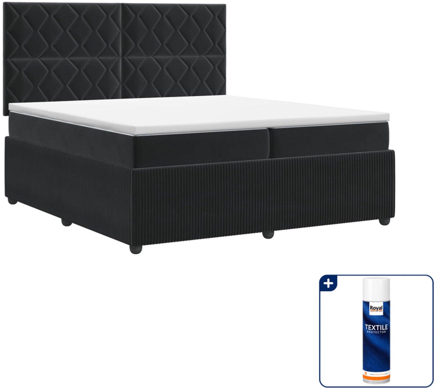 vidaXL Boxspringbed met matras - 200 x 200 cm - fluweel - zwart - Inclusief textielbeschermer 500 ml