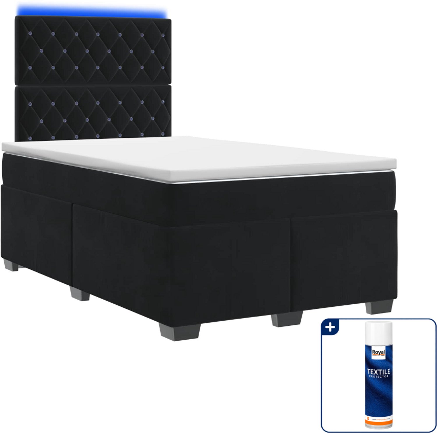 vidaXL Boxspringbed met matras - 120 x 190 cm - fluweel - zwart - Inclusief textielbeschermer 500 ml