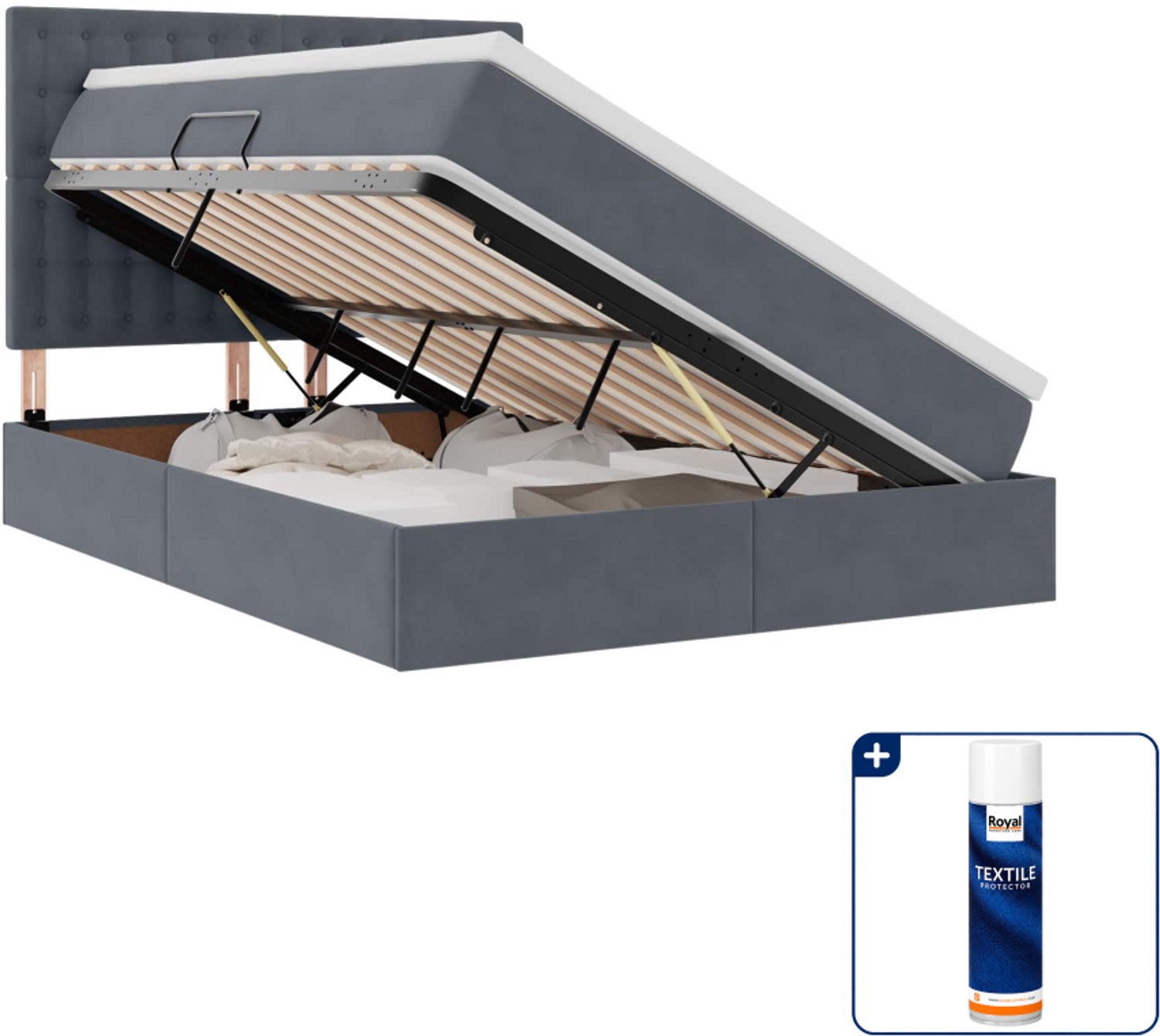 vidaXL opbergbed met matras - Small double - 140 x 200 cm - donkergrijs - Inclusief textielbeschermer 500 ml Bruin