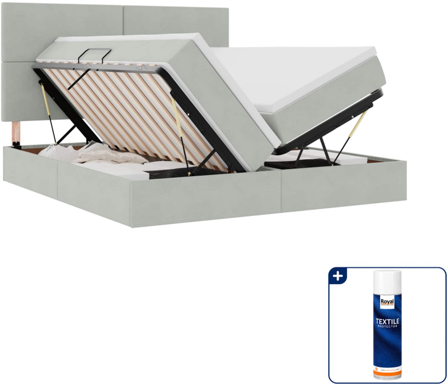 vidaXL Kingsize opbergbed - 180 x 200 cm - lichtgrijs - Inclusief textielbeschermer 500 ml