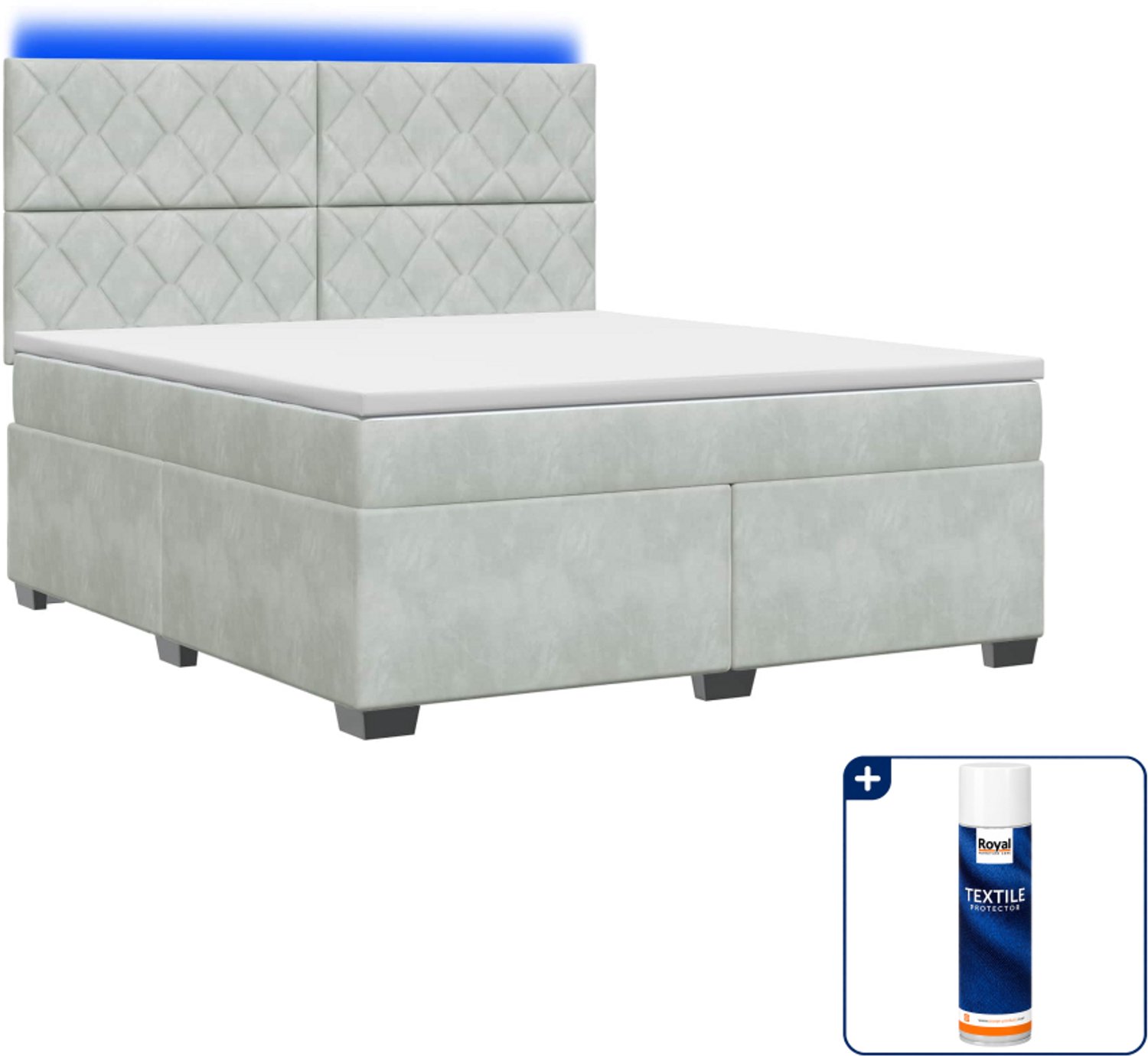 vidaXL queensize boxspringbed met matras - 160 x 200 cm - lichtgrijs - Inclusief textielbeschermer 500 ml
