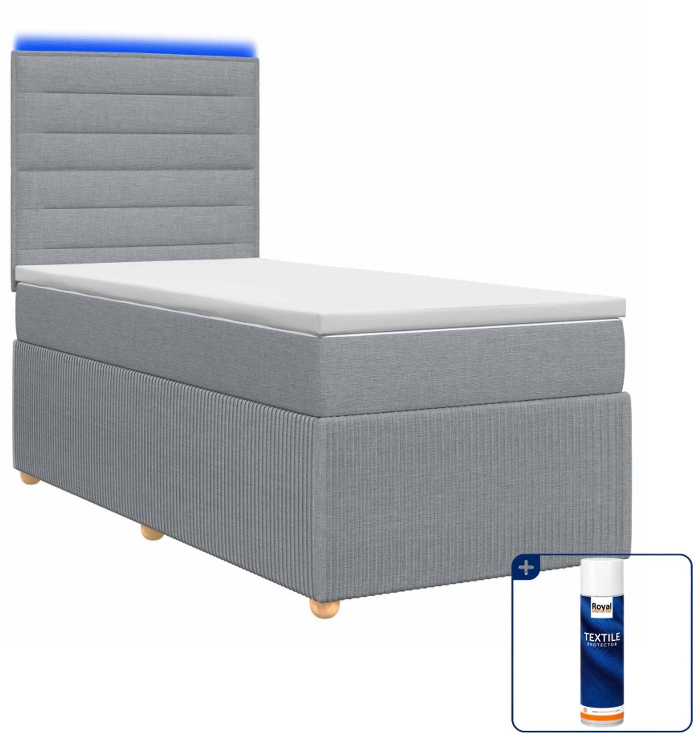 vidaXL LED boxspringbed - 90 x 190 cm - stof - lichtgrijs - Inclusief textielbeschermer 500 ml