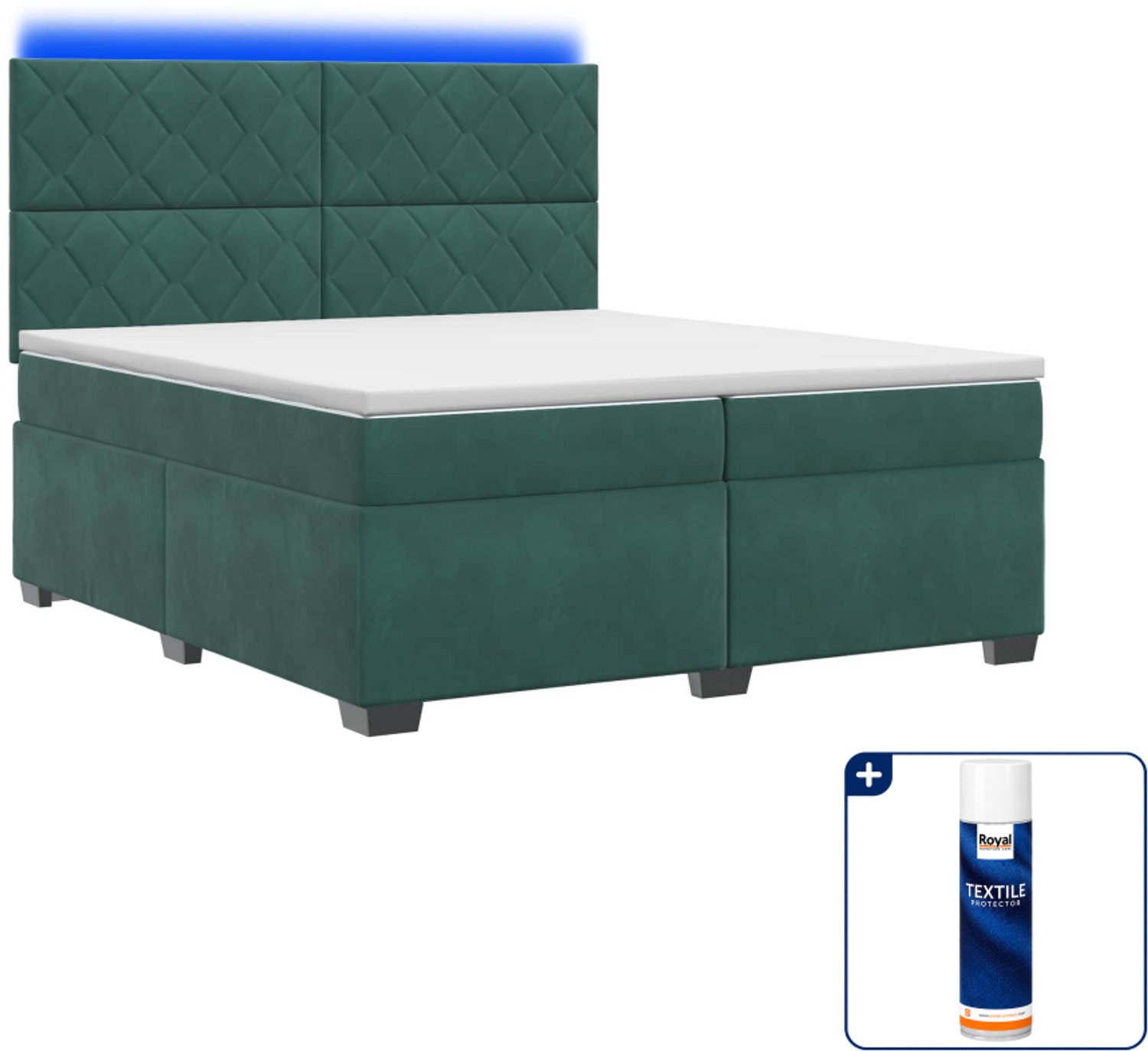 vidaXL Boxspringbed met matras - 200 x 200 cm - fluweel - donkergroen - Inclusief textielbeschermer 500 ml