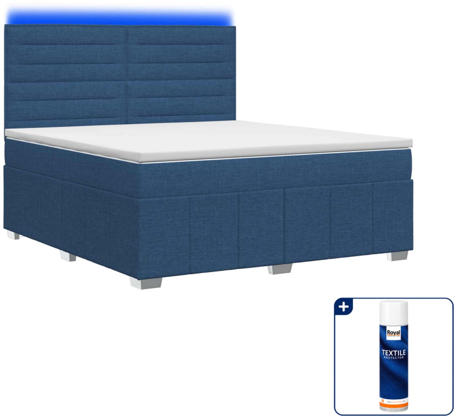 vidaXL led boxspring - queensize - 160 x 200 cm - blauw - Inclusief textielbeschermer 500 ml