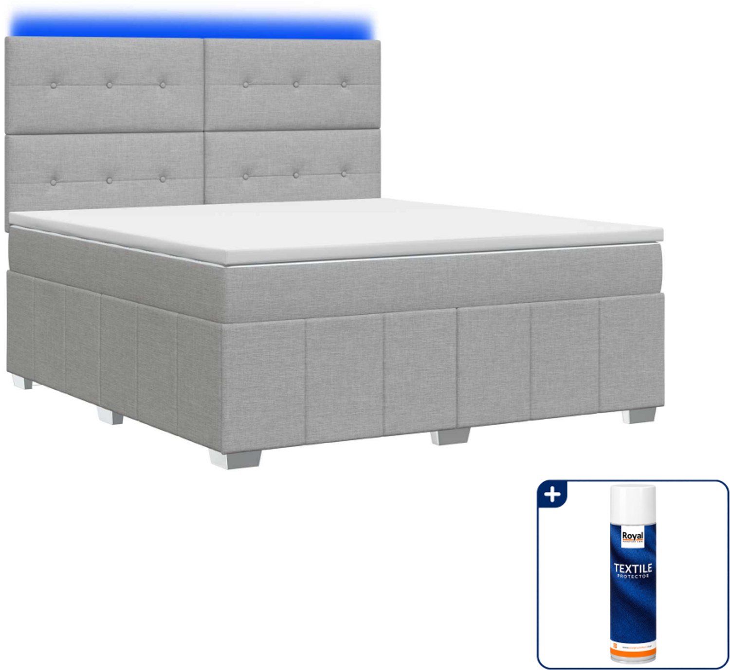 vidaXL Kingsize boxspring met matras - 180 x 200 cm - lichtgrijs - Inclusief textielbeschermer 500 ml