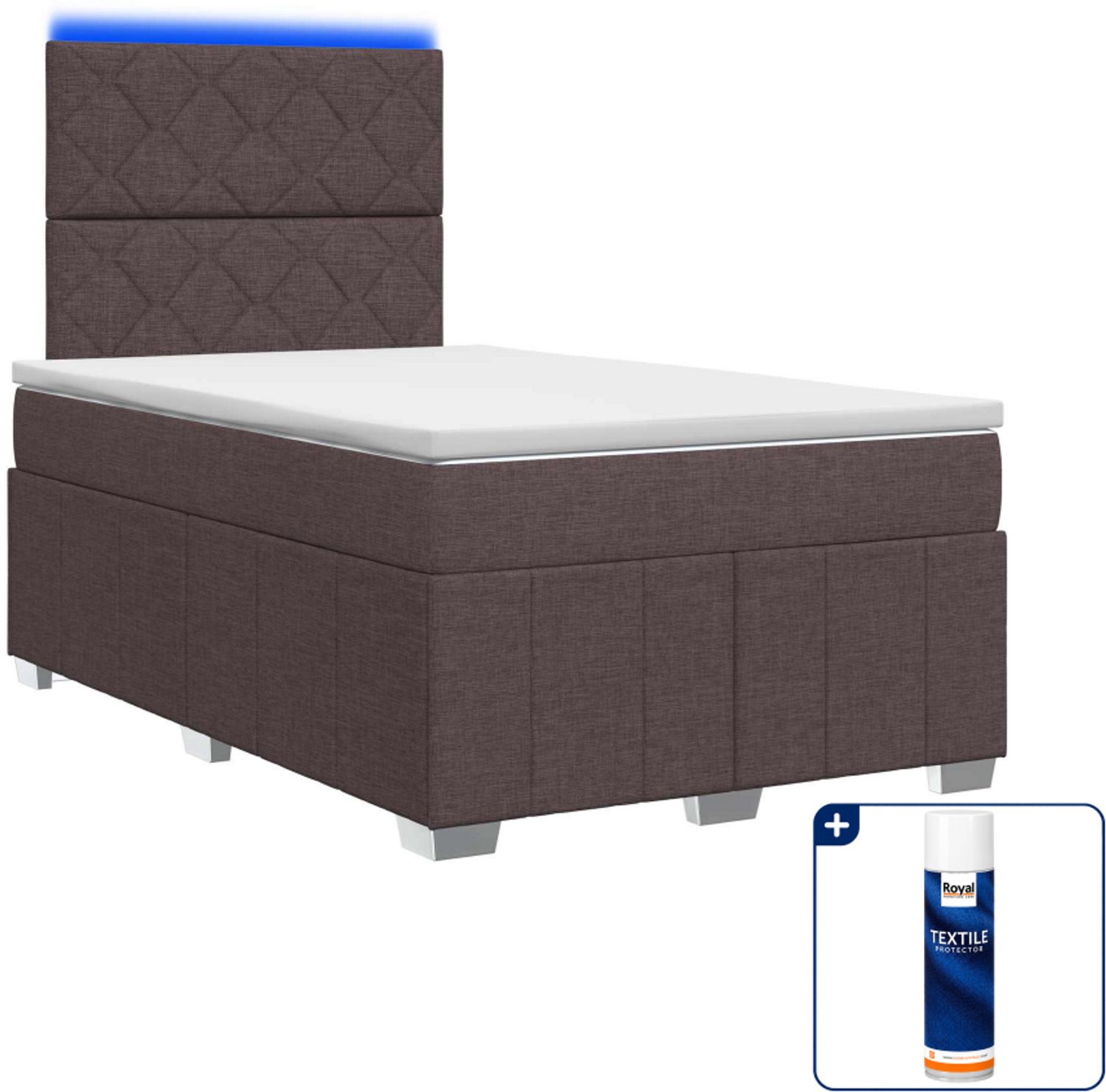 vidaXL LED boxspringbed - 120 x 190 cm - donkerbruin - Inclusief textielbeschermer 500 ml