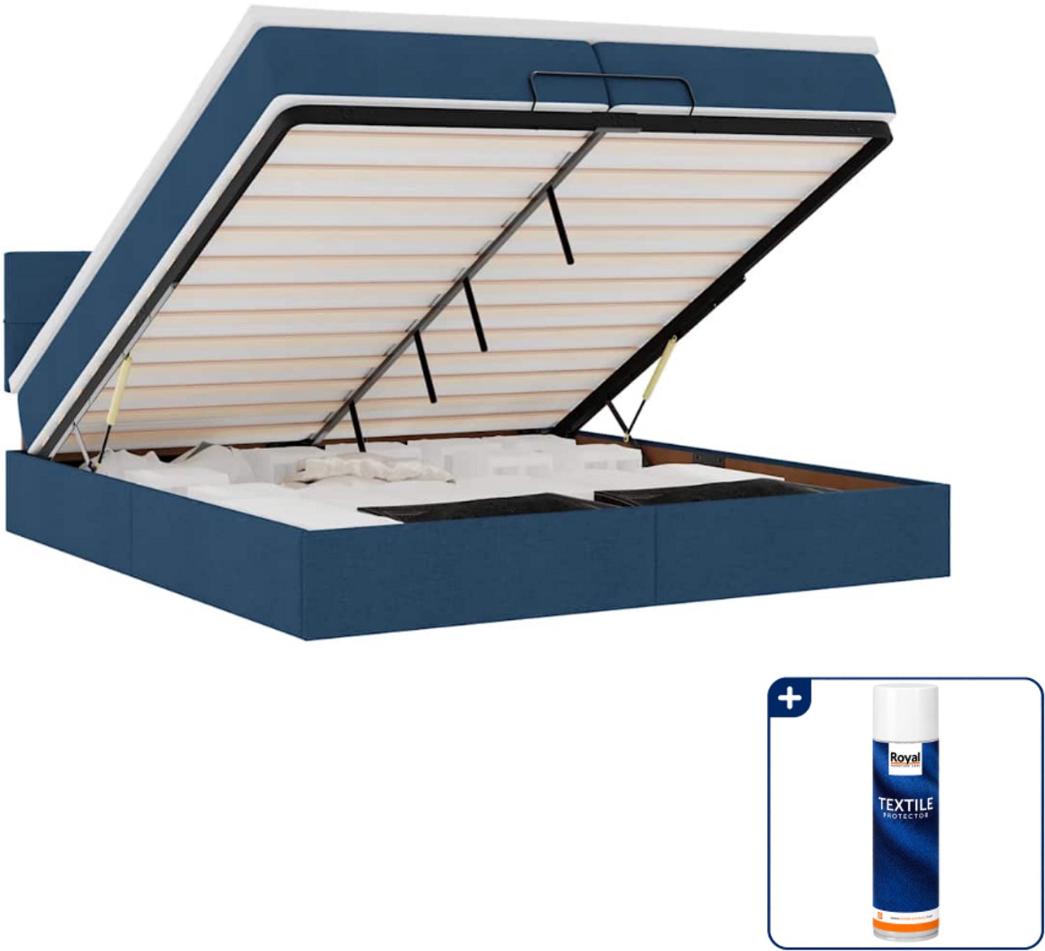 vidaXL Ottoman bed - 200 x 200 cm - stof - blauw - Inclusief textielbeschermer 500 ml