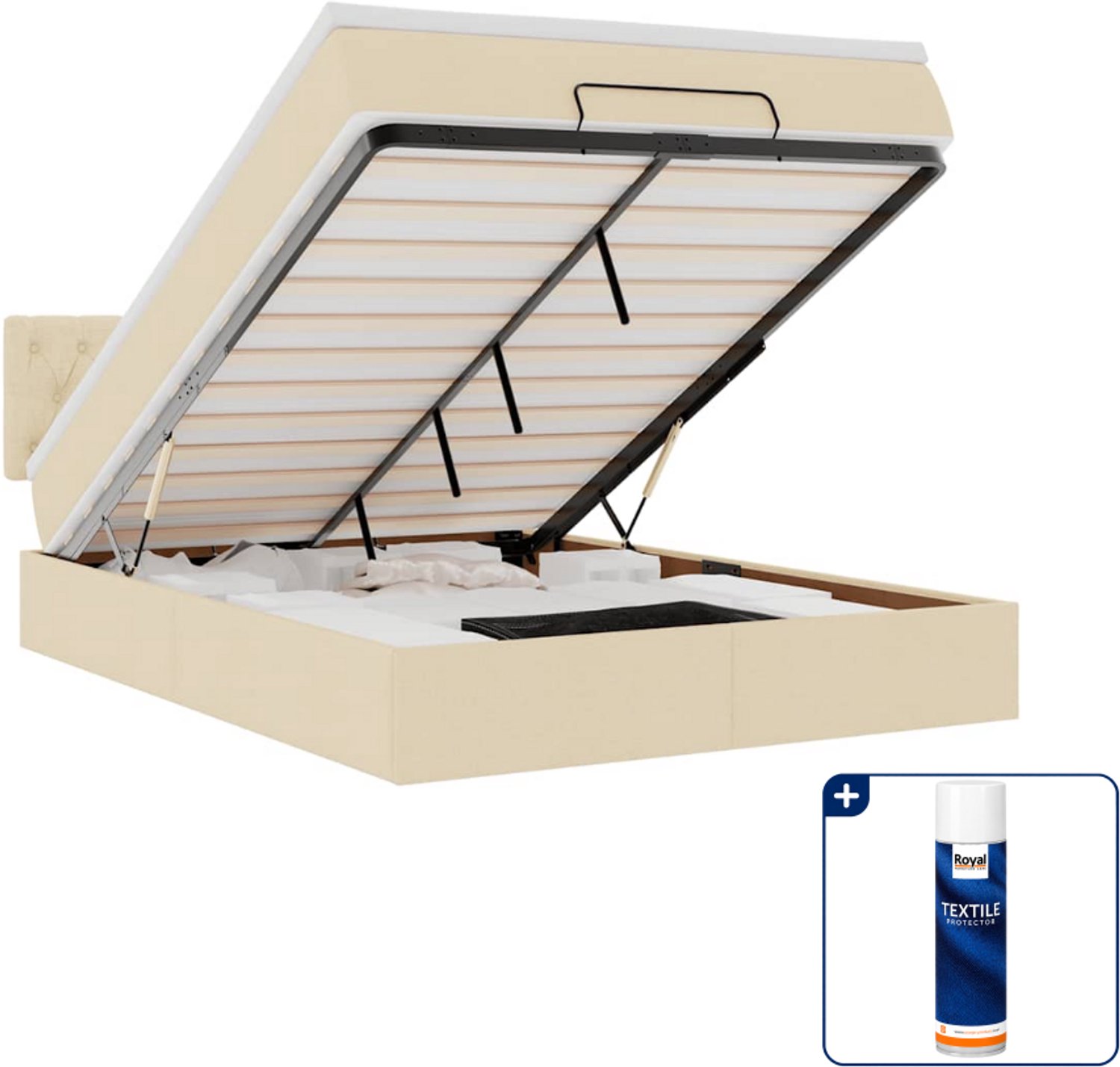 vidaXL Bed met matras - Small double 140 x 200 cm - stof - crème - Inclusief textielbeschermer 500 ml Grijs