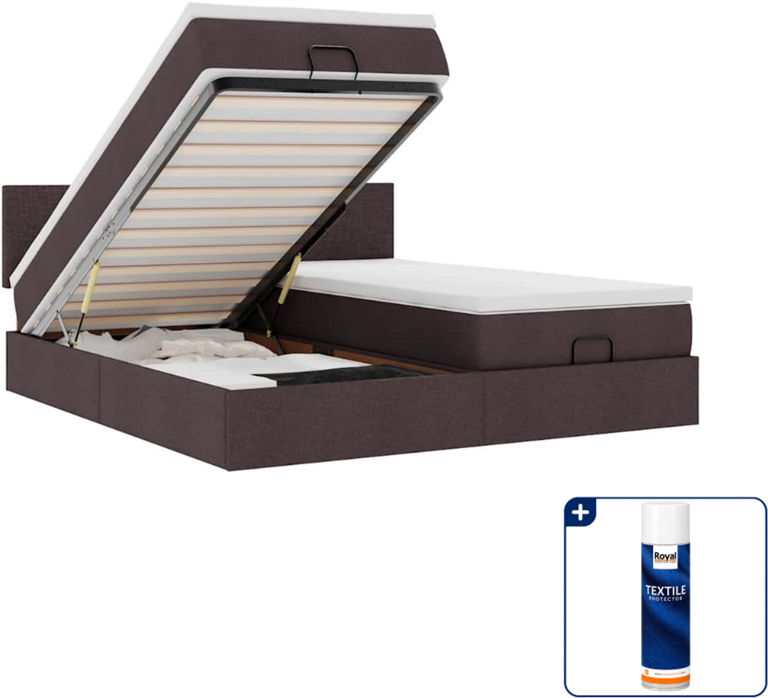 vidaXL Kingsize ottoman bed - 180 x 200 cm - stof - donkerbruin - Inclusief textielbeschermer 500 ml Grijs