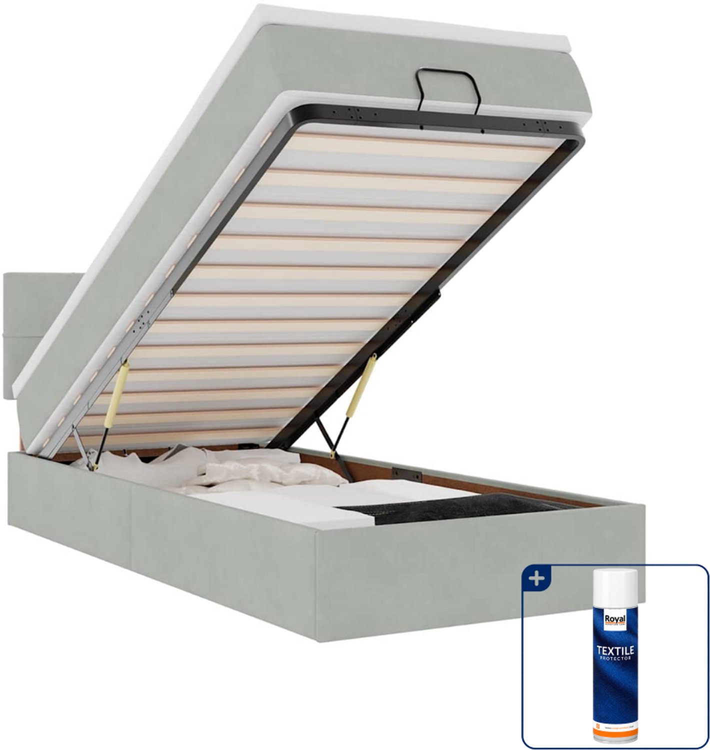vidaXL ottoman bed met matras - 90 x 200 cm - fluweel - lichtgrijs - Inclusief textielbeschermer 500 ml