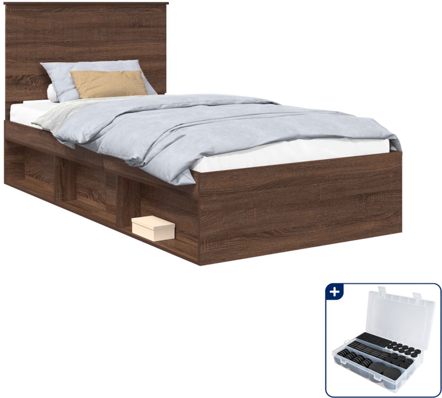 vidaXL bedframe - 100 x 200 cm - bewerkt hout - bruin eiken - Inclusief antikrasvilt 177-delig