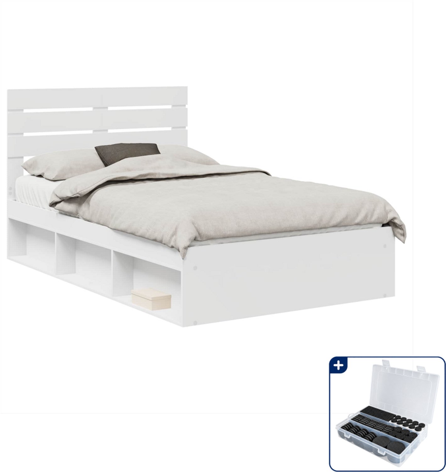 vidaXL bedframe met hoofdeinde - 120 x 200 cm - massief hout - wit - Inclusief antikrasvilt 177-delig