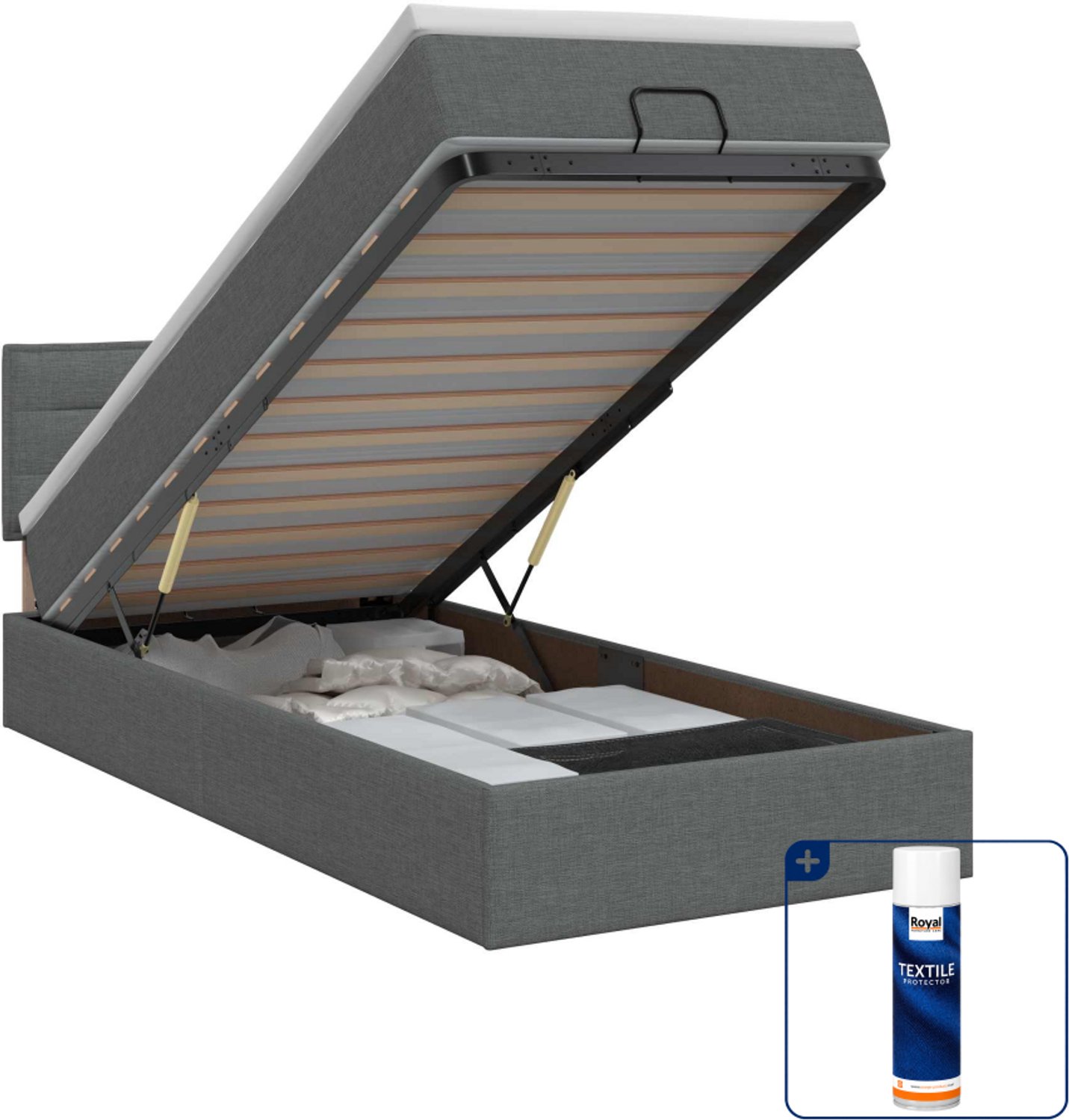 vidaXL ottoman bed met matras - 100 x 200 cm - stof - donkergrijs - Inclusief textielbeschermer 500 ml Donker Grijn