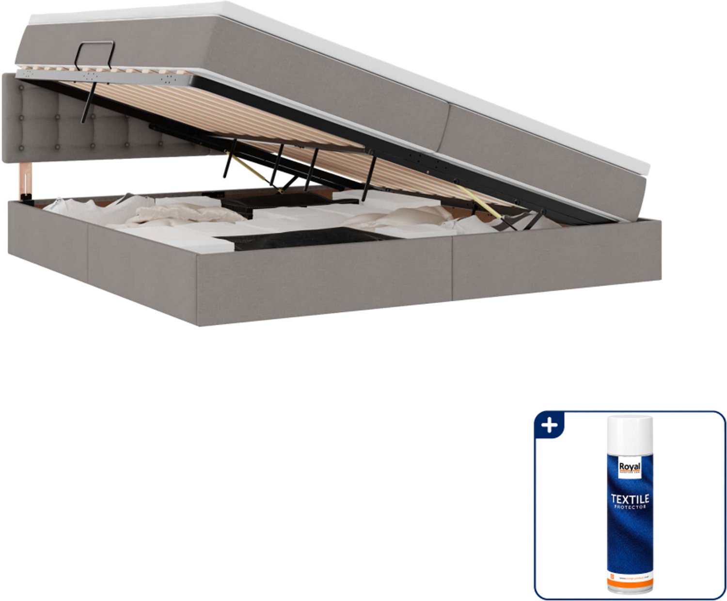 vidaXL LED opslagbed - 200 x 200 cm - taupe - Inclusief textielbeschermer 500 ml Wit