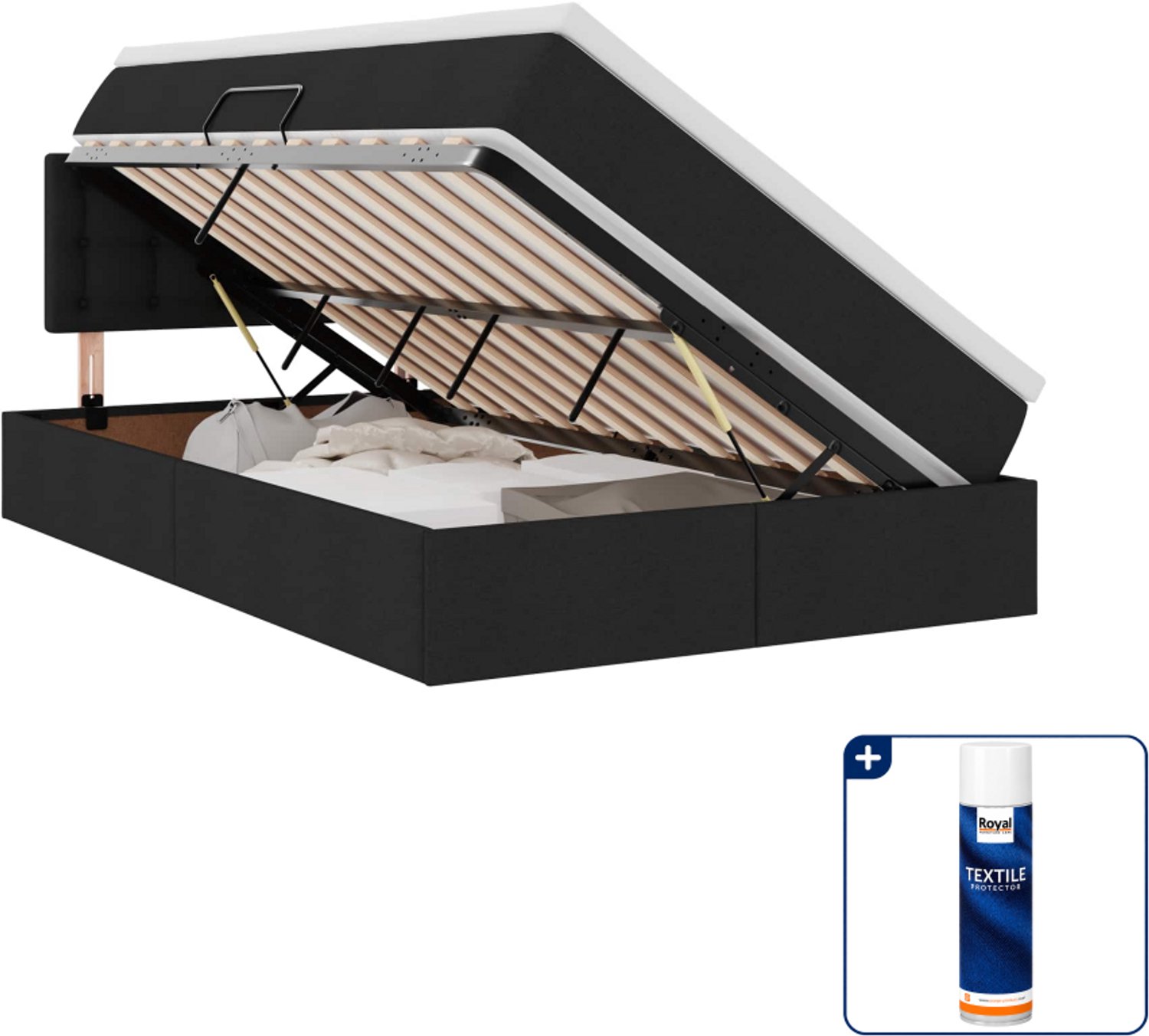 vidaXL opslagbed met matras - 120 x 200 cm - stof - zwart - Inclusief textielbeschermer 500 ml Blauw