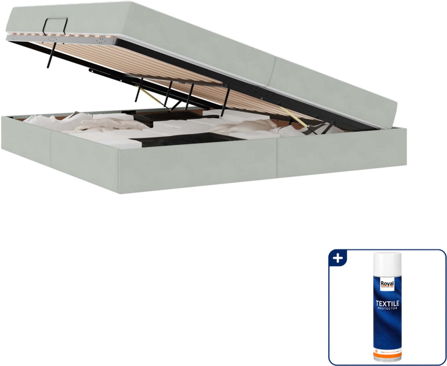 vidaXL opbergbed - 200 x 200 cm - fluweel - lichtgrijs - Inclusief textielbeschermer 500 ml