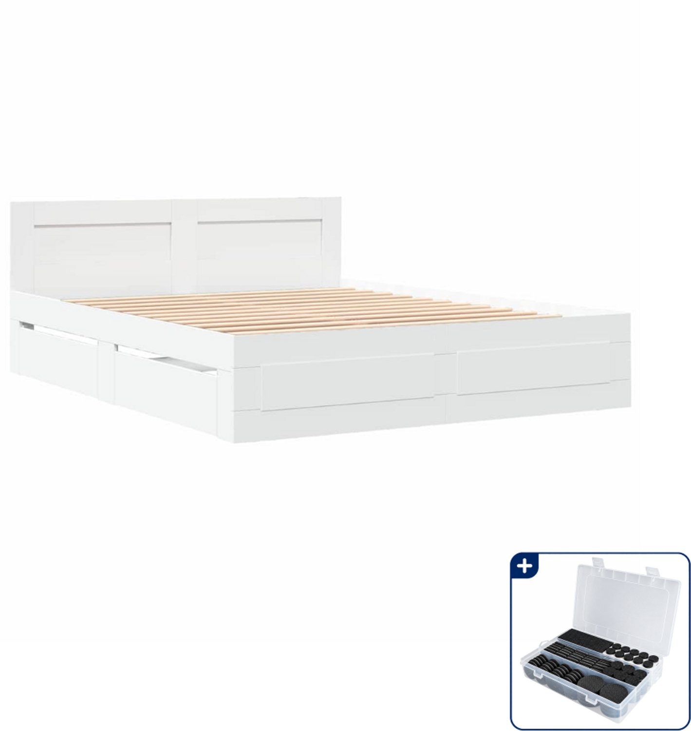 vidaXL bedframe met lade en hoofdeinde - 150 x 200 cm - wit - Inclusief antikrasvilt 177-delig Grijs