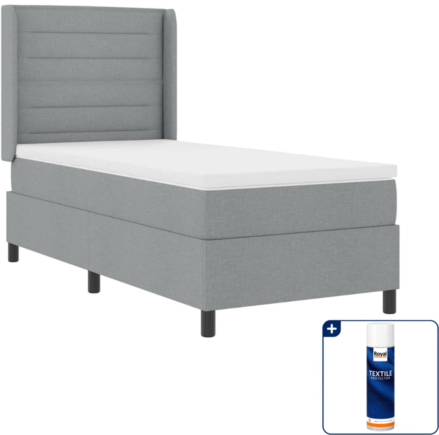 vidaXL led boxspring met matras - 90 x 190 cm - lichtgrijs - Inclusief textielbeschermer 500 ml