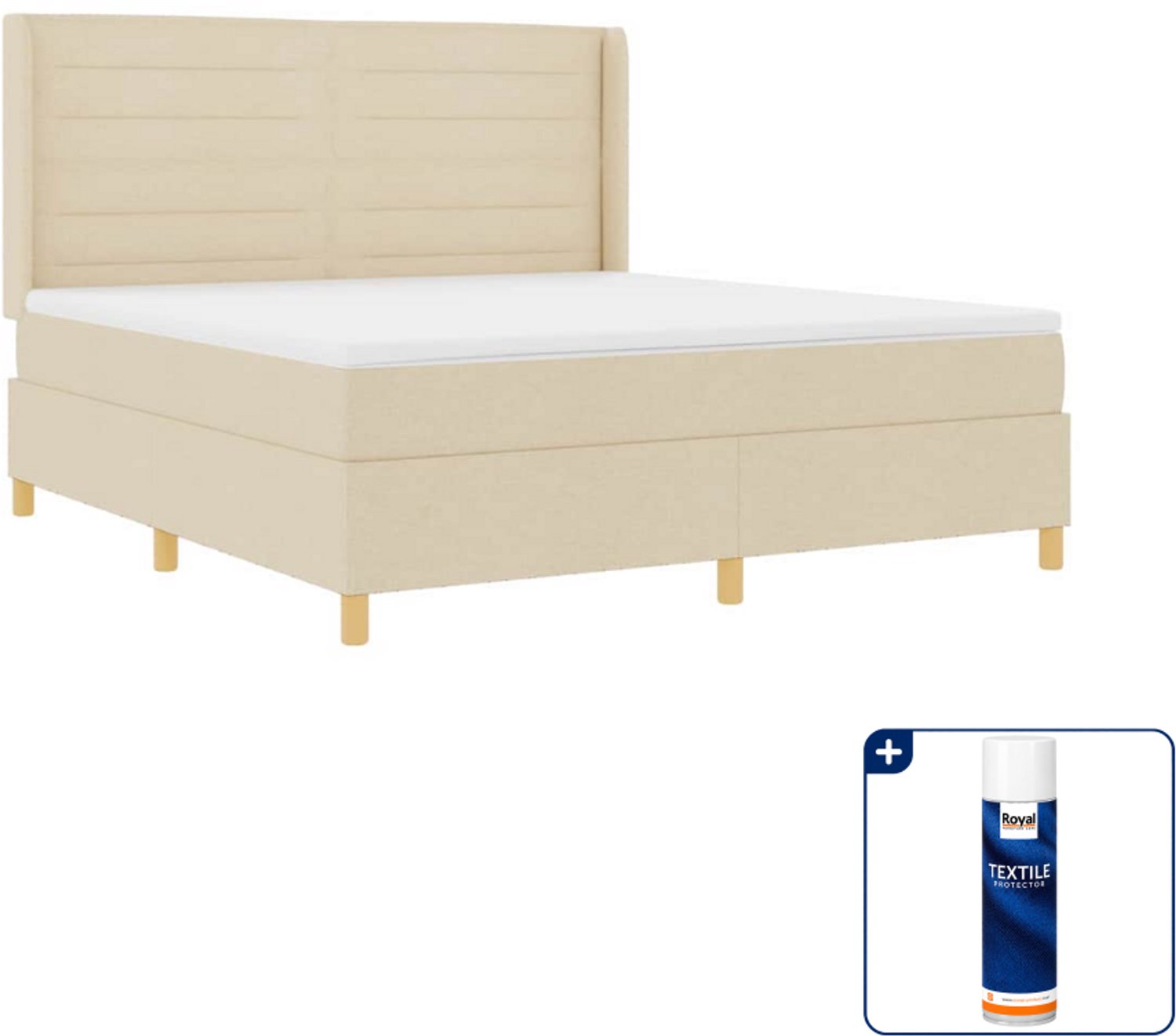 vidaXL Kingsize boxspringbed - 180 x 200 cm - stof - crème - Inclusief textielbeschermer 500 ml