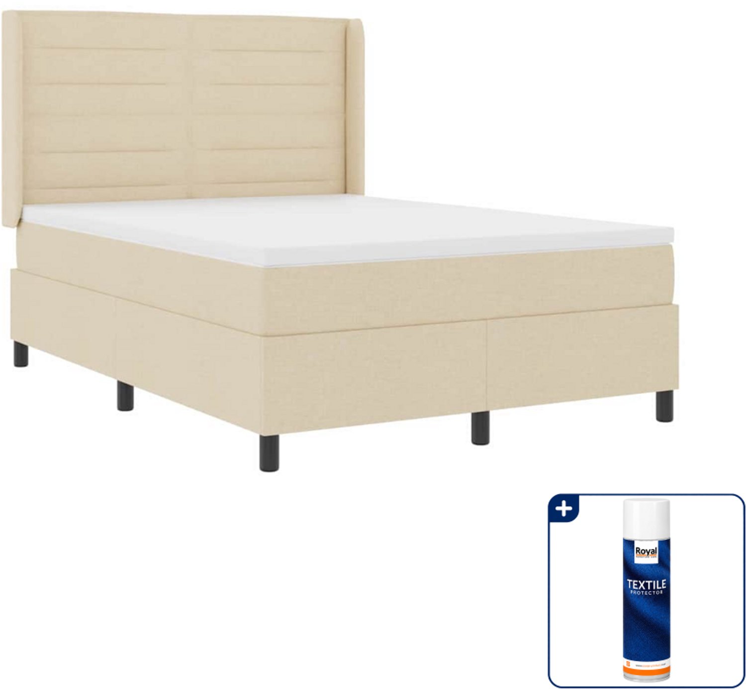 vidaXL LED boxspring - Queensize - 160 x 200 cm - crème - Inclusief textielbeschermer 500 ml