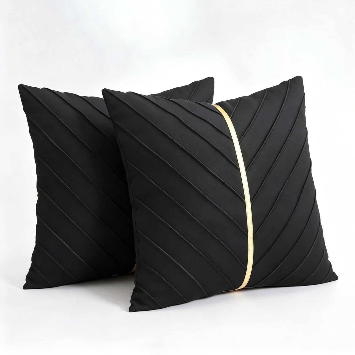 Famanu Set van 2 fluwelen kussenslopen in goud en zwart, 50 x 50 cm, luxe kussenhoezen voor decoratie, perfect voor het creëren van een elegante sfeer in je woonkamer