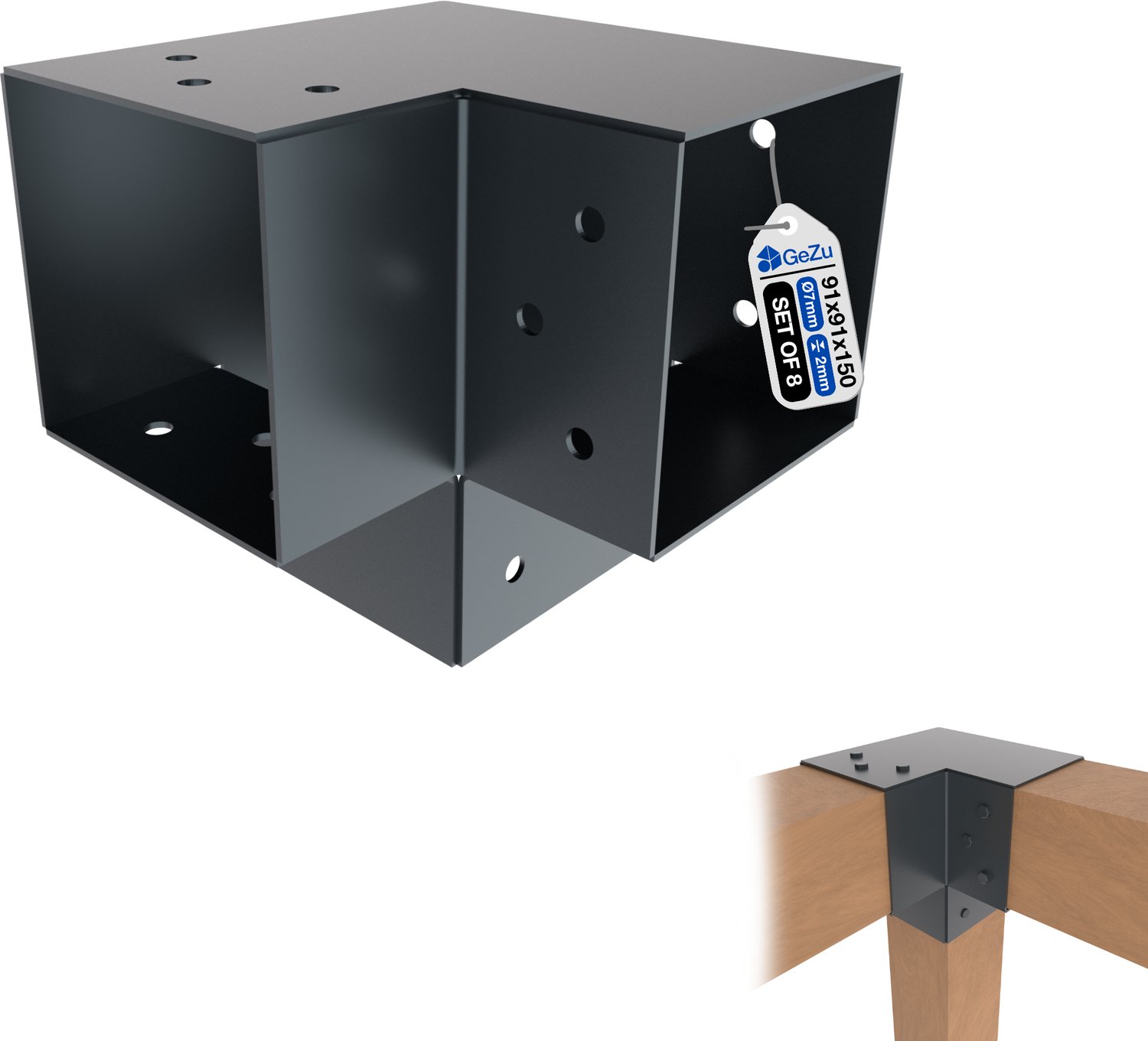 GeZu Impex Paalverbinder Y 91 x 91 mm | Y set van 8 Gecoat Antraciet Poeder Pergola 3-Weg Hoekverbinder Paviljoen