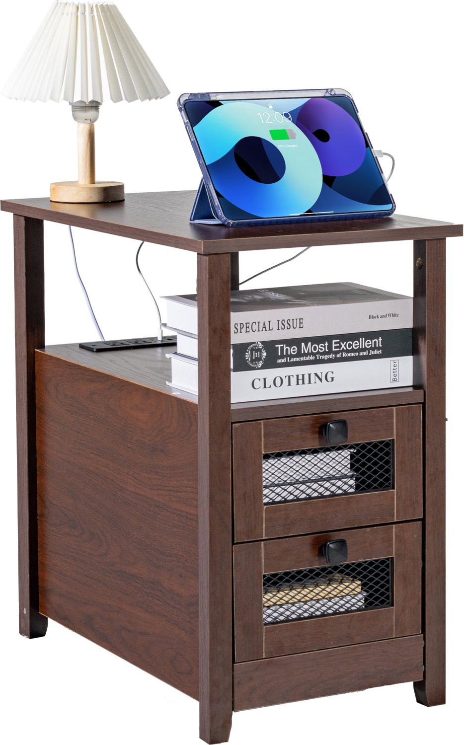 Vevor Bijzettafel, Nachtkastje, USB-Aansluiting, Nachtkastje, Opbergkast Bruin