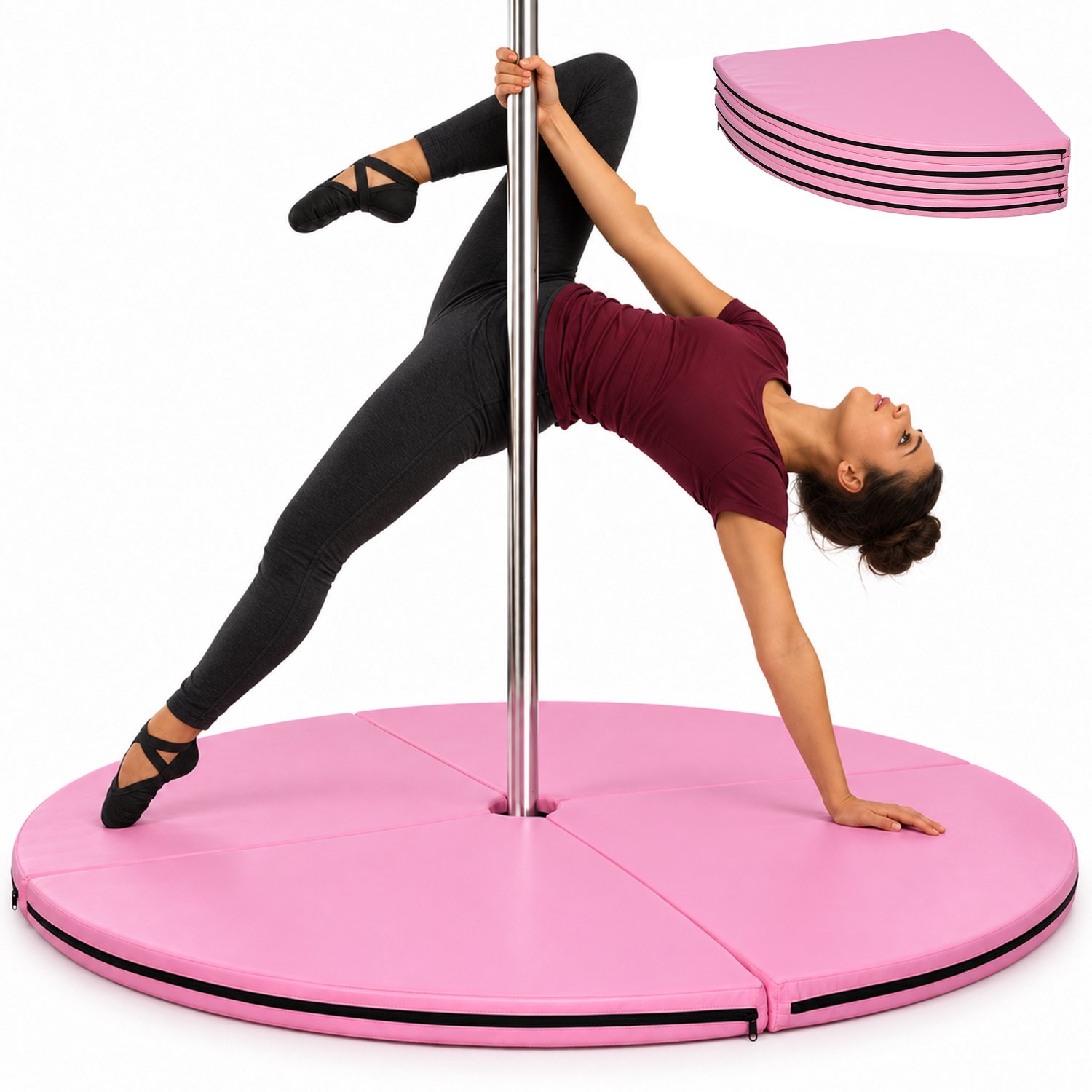 HOMCOM Pole Dancing Protection Mat Kunststof Ø150 x 5H cm Roze