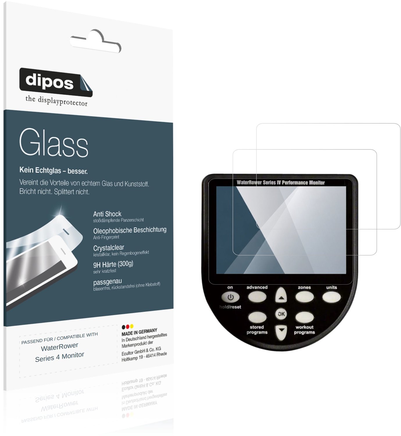 dipos – 2x Pantserfolie geschikt voor WaterRower Series 4 Monitor | 9H Screenprotector