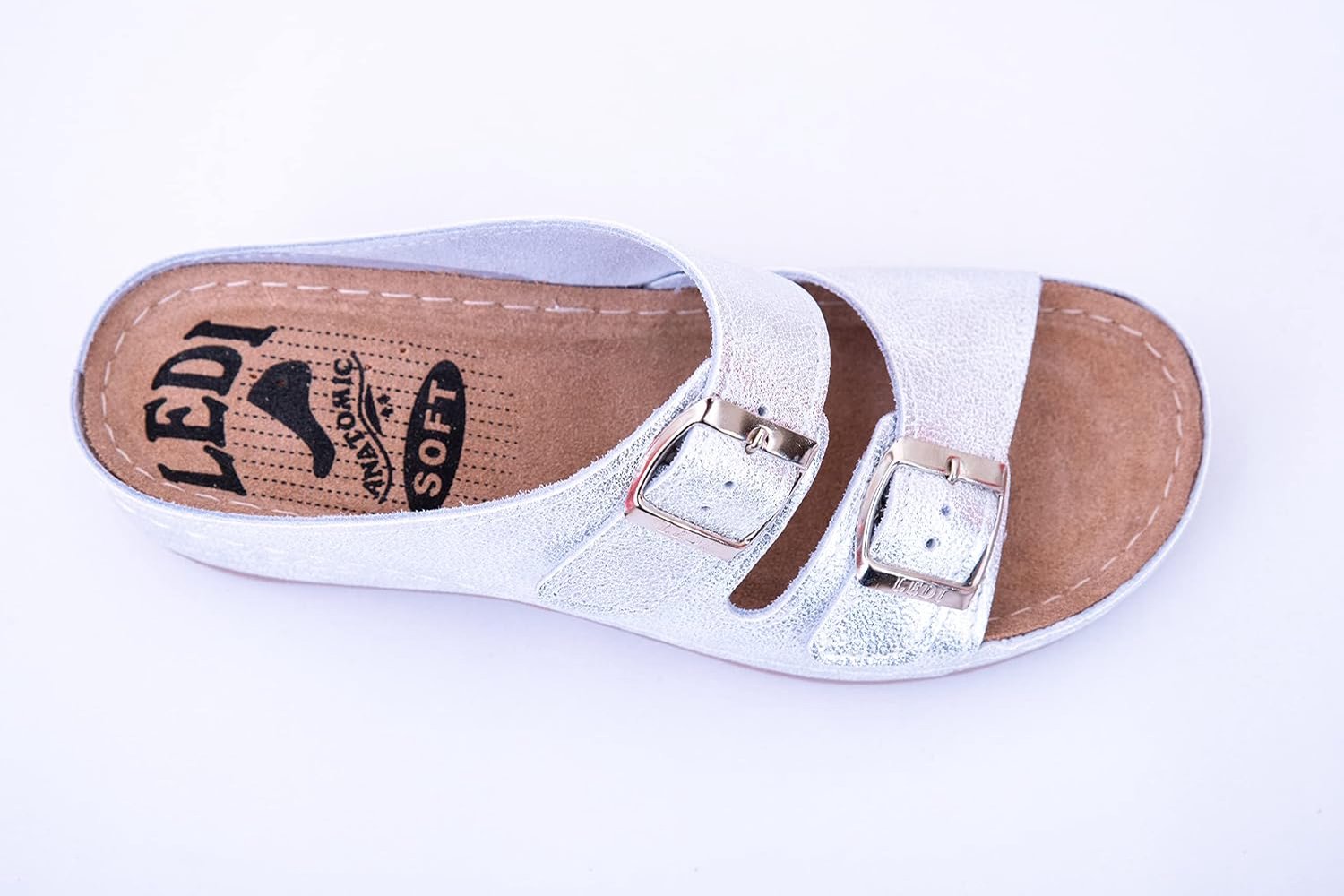 Ledi Anatomic 404 Leren Schoenen Comfortabele Dames Slippers Zilver