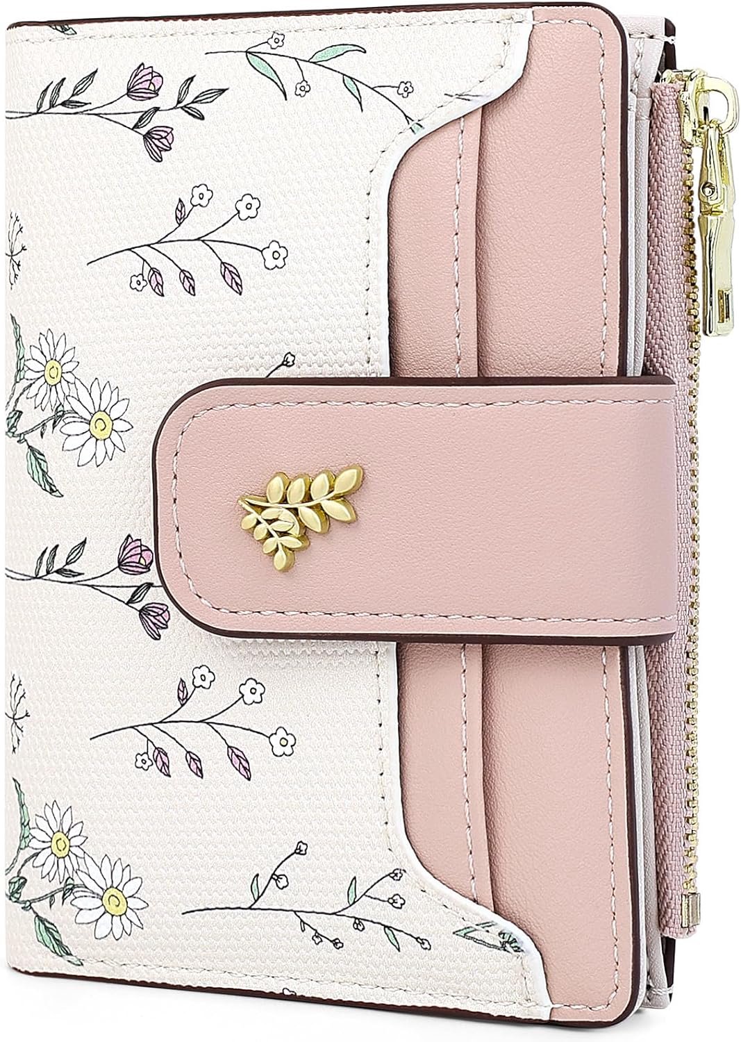 Kleine Portemonnee met Bloemenprint – 12,5 × 9,5 × 3 cm Dames Pasjesetui – van kunstleer, met pasjesvakjes en een ritsvak voor kleingeld – Kinder Portemonnee