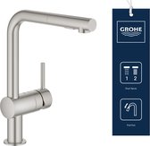 GROHE Minta Keukenkraan - Hoge draaibare L-uitloop - Met uittrekbare handdouche - RVS