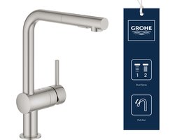 GROHE Minta Keukenkraan - Hoge draaibare L-uitloop - Met uittrekbare handdouche - RVS