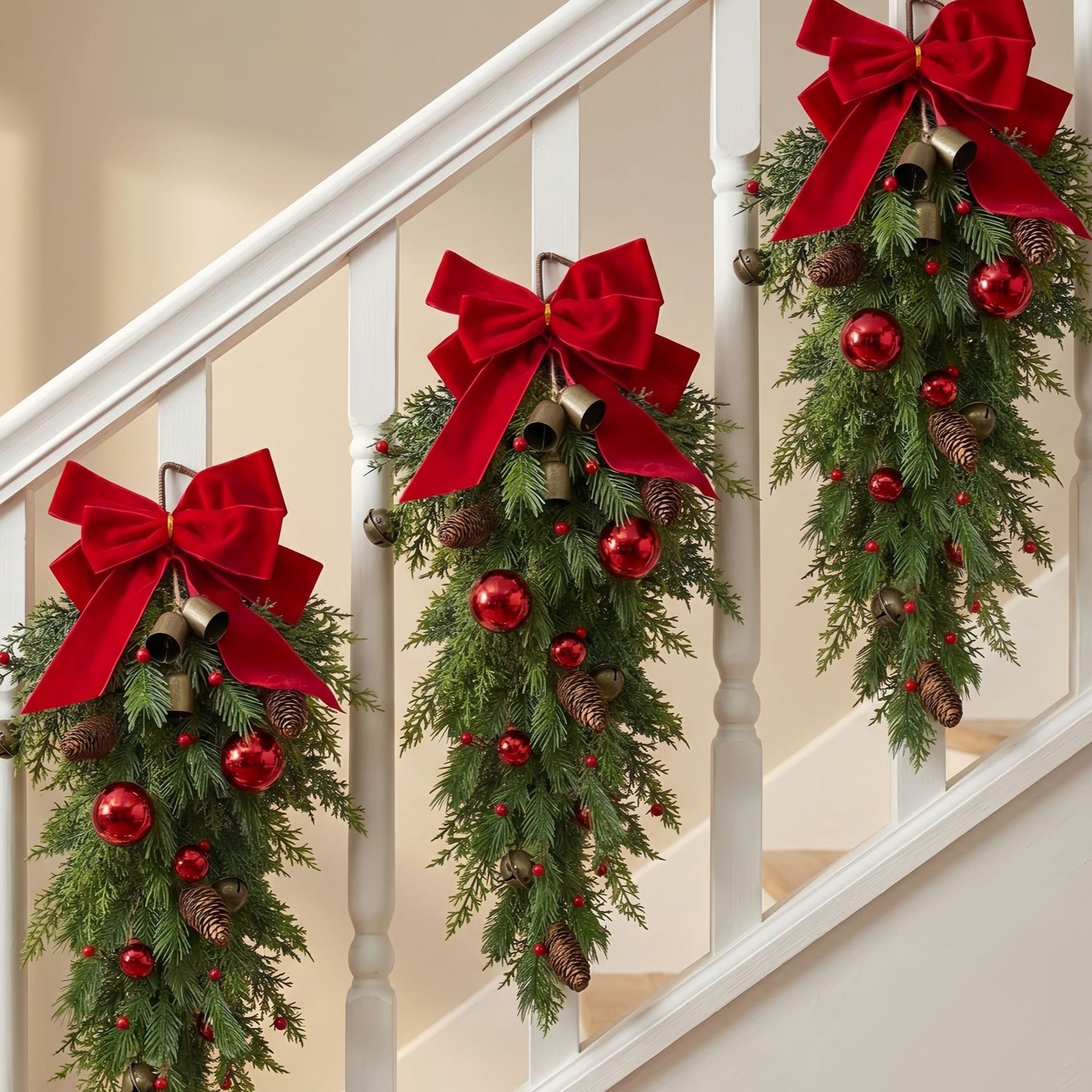 Kerstkrans - Kerstbelornament - Kerstdecoratie - Kerstdeurhanger - Kerstornament - 70 cm - Geschikt om op te hangen aan woonkamermuren, ramen, trappen en deuropeningen voor een feestelijke sfeer - Groen – foto 2