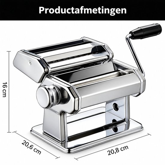 Pastamachine Handmatig – Rolmachine en Pastamaker 150 Model – Met Hendel en Afneembare Snijmodule – Voor Spaghetti, Tagliatelle, Lasagne en Zelfgemaakte Pasta – Zilver — afbeelding 4
