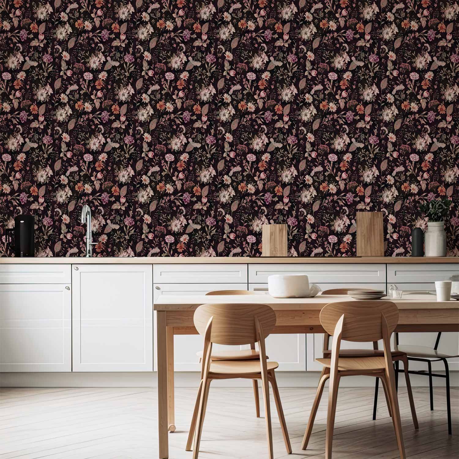 Behang - Fragrant flowers and herbs - plum