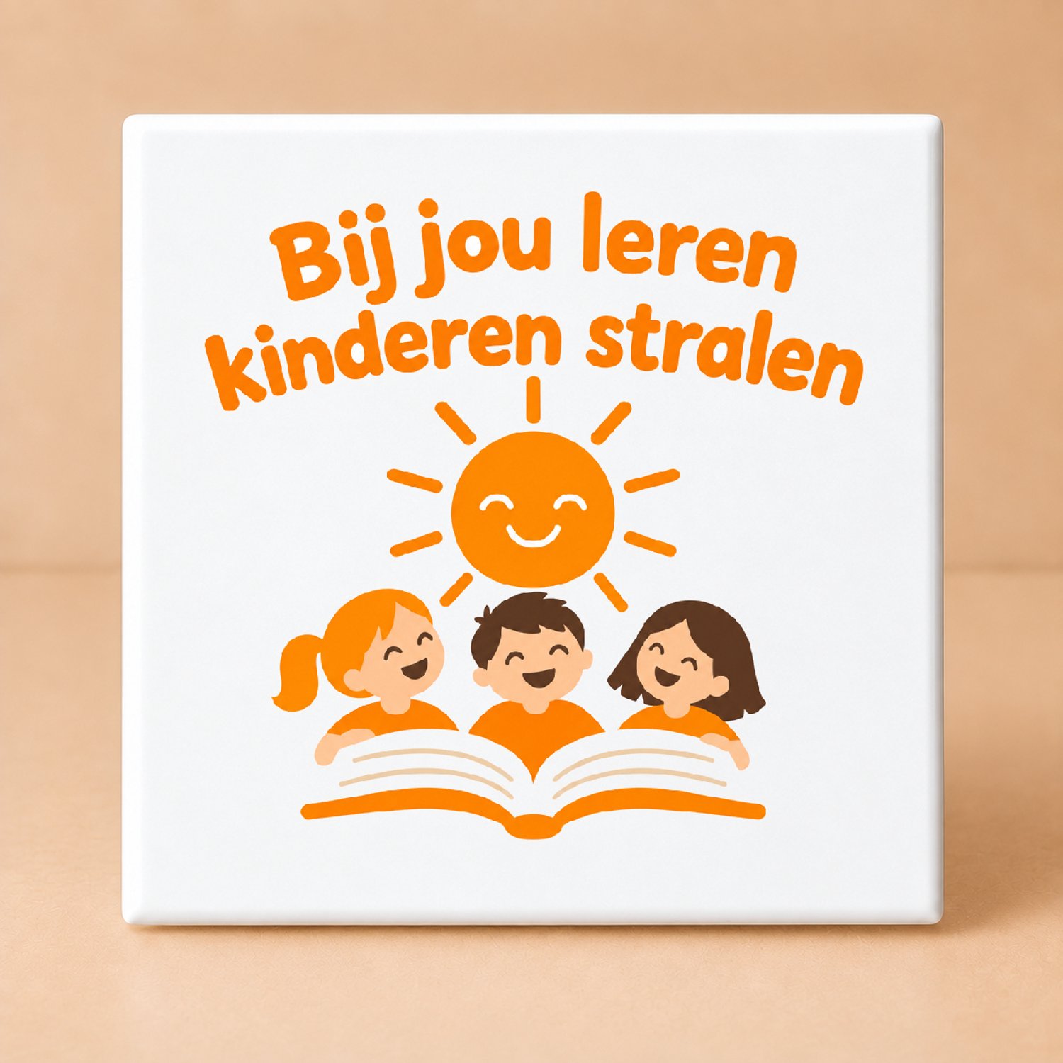 Bedruk King Minimalistische Tegel Juf en Meester "Bijna Kerstvakantie" – Scandinavisch Design voor Onderwijs en Inspiratie - 15 x 15 cm Wit